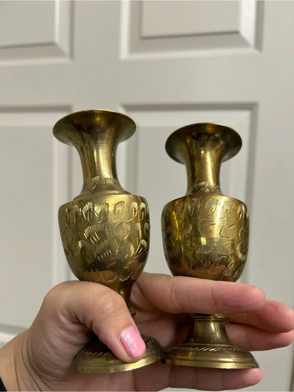 Vintage small Brass Decorative Vases Pair - Gold Accent Home Decor